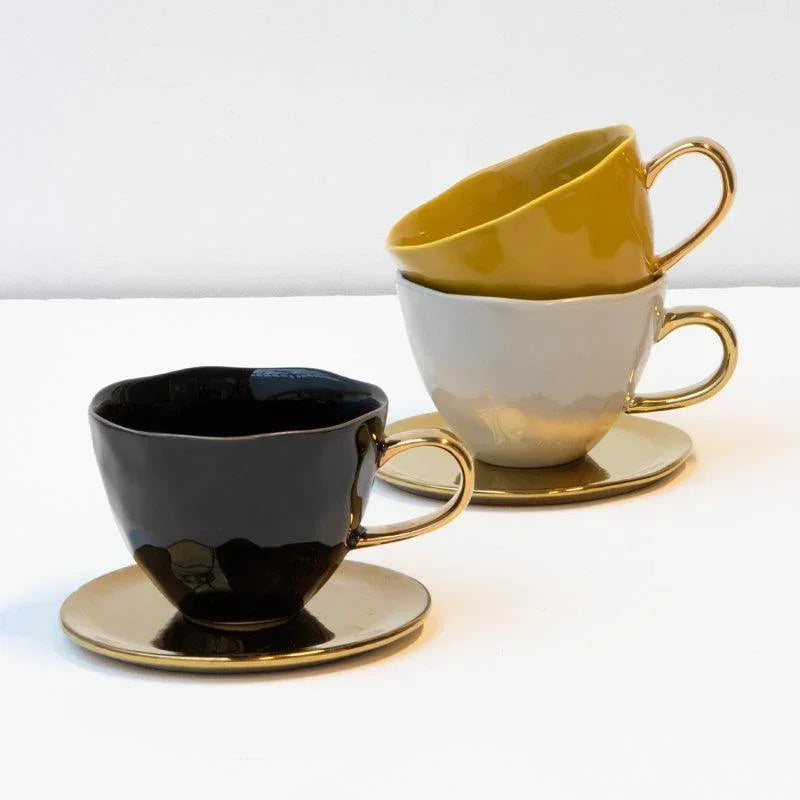 Good Morning kopje Cappuccino / Thee Ø11 cm - Zwart (set van 4)