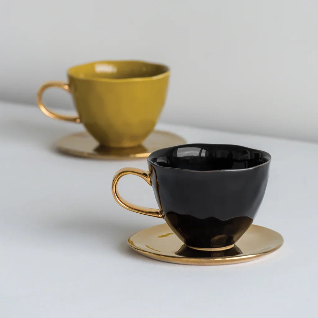 Good Morning kopje Cappuccino / Thee Ø11 cm - Zwart (set van 4)