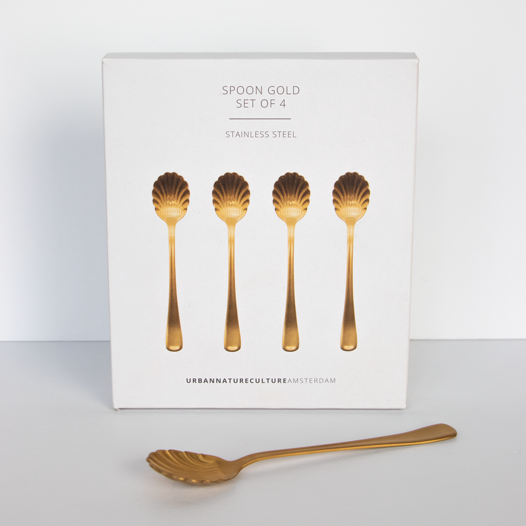 Set van 4 gouden lepels in geschenkverpakking