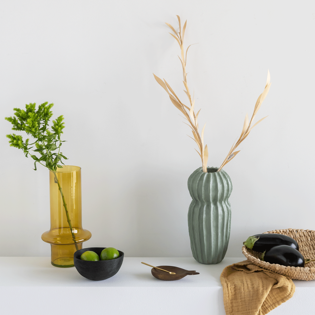 Set van 4 mangohouten kommen met ananas