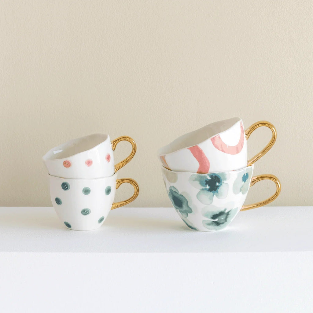 Good Morning koffiekopje Ø8 cm - blauw, groen, wit (set van 4)