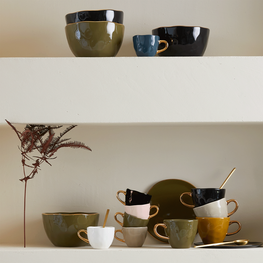 Good morning - koffiekopje Ø8 cm - dennegroen (set van 4)