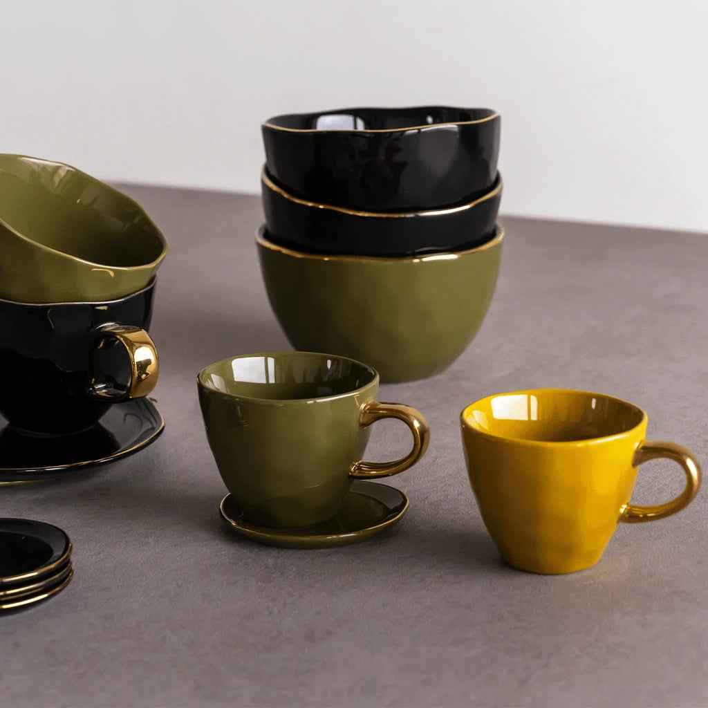Good morning - koffiekopje Ø8 cm - dennegroen (set van 4)