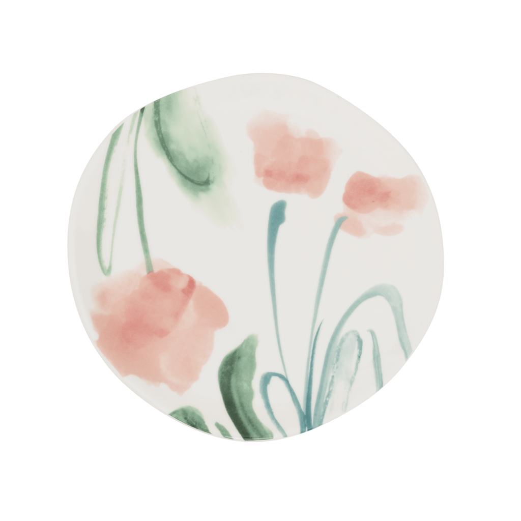 Good Morning bord Ø17 cm - wit / bloemen (set van 4)