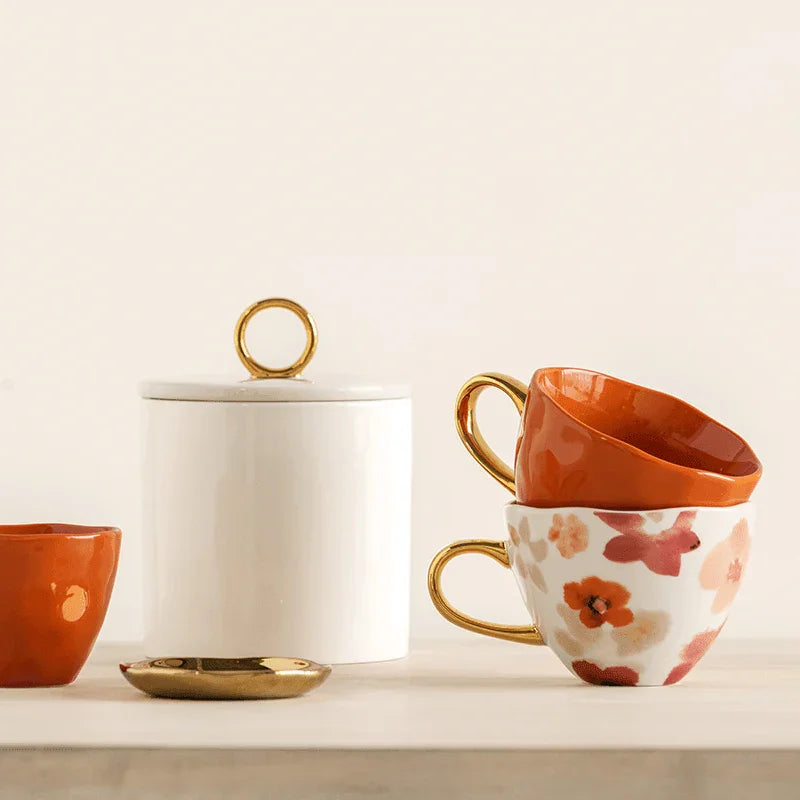 Good Morning kopje Cappuccino / Thee Ø11 cm - roestkleurig (set van 4)