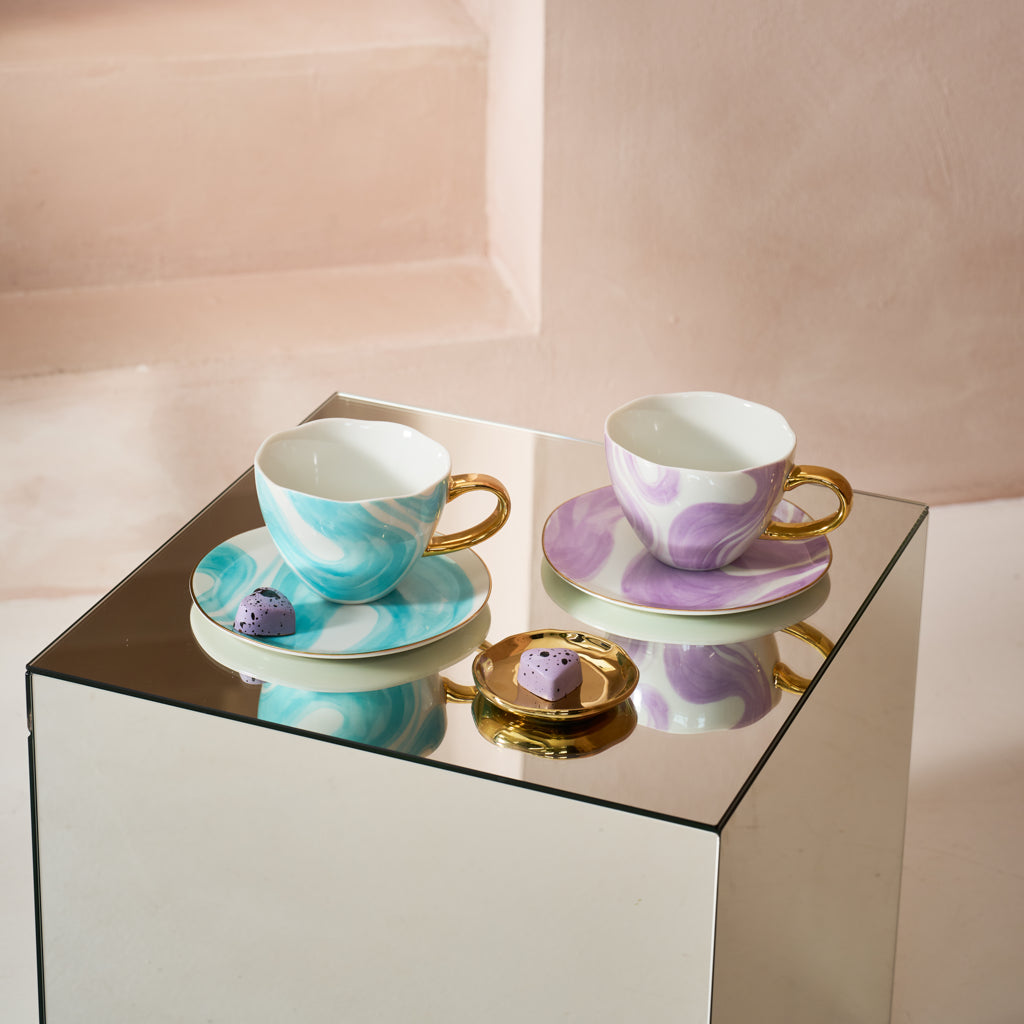 Good Morning-kopje Cappuccino/Thee Ø11 cm - Smaragdviolet (set van 4)