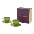 Good Morning-kopje (cappuccino/thee) met schotel, motief 'groenblijvend takje', set van 4, in cadeauverpakking
