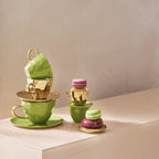Good Morning-kopje (cappuccino/thee) met schotel, motief 'groenblijvend takje', set van 4, in cadeauverpakking