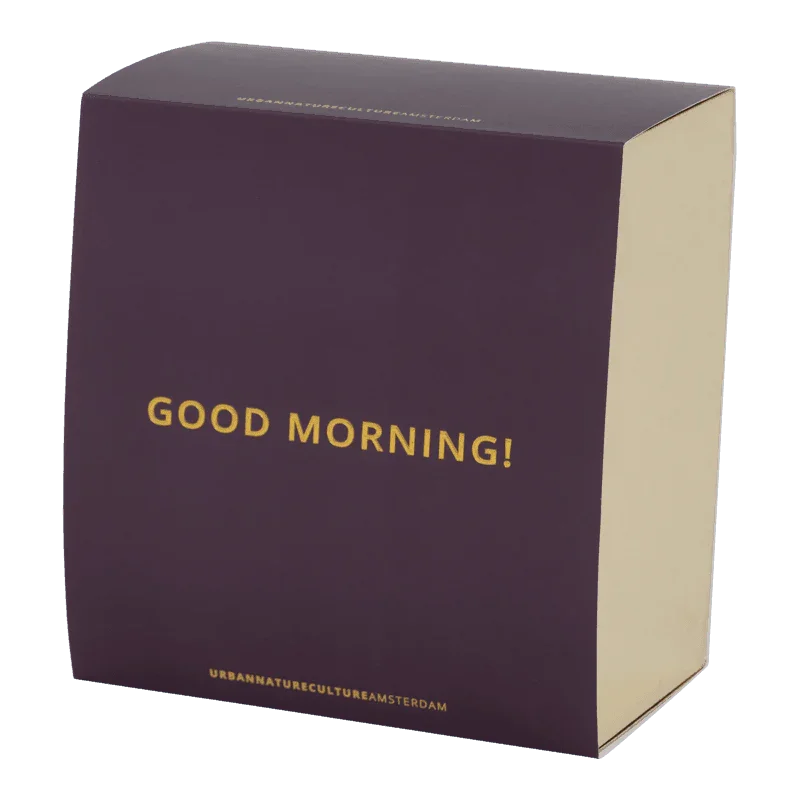 Good Morning-kopje (cappuccino/thee) met schotel, motief 'groenblijvend takje', set van 4, in cadeauverpakking