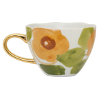 Good morning-kopje cappuccino/thee, floraal ontwerp, karamel