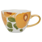 Good morning-kopje cappuccino/thee, floraal ontwerp, karamel