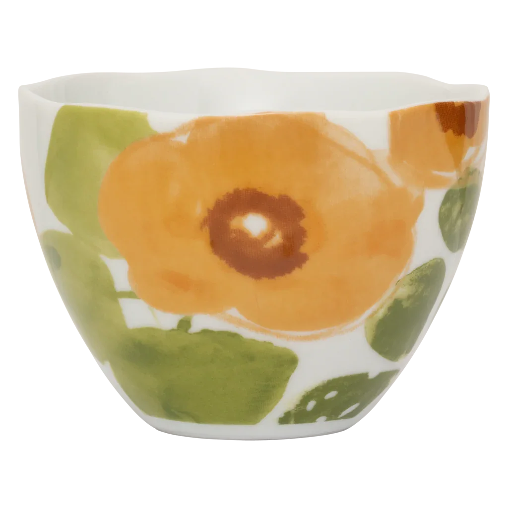 Good morning-kopje cappuccino/thee, floraal ontwerp, karamel