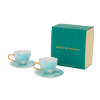 Good Morning-kopje (cappuccino/thee) en schotel Valuri, smaragdgroen, set van 4, in geschenkverpakking