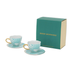 Good Morning-kopje (cappuccino/thee) en schotel Valuri, smaragdgroen, set van 4, in geschenkverpakking