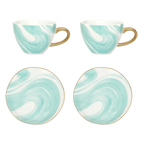 Good Morning-kopje (cappuccino/thee) en schotel Valuri, smaragdgroen, set van 4, in geschenkverpakking