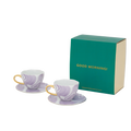 Goedemorgen cappuccino-/theekopje met schotel Valuri Violet, set van 4, in geschenkverpakking