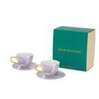 Goedemorgen cappuccino-/theekopje met schotel Valuri Violet, set van 4, in geschenkverpakking