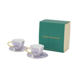 Goedemorgen cappuccino-/theekopje met schotel Valuri Violet, set van 4, in geschenkverpakking