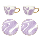Goedemorgen cappuccino-/theekopje met schotel Valuri Violet, set van 4, in geschenkverpakking