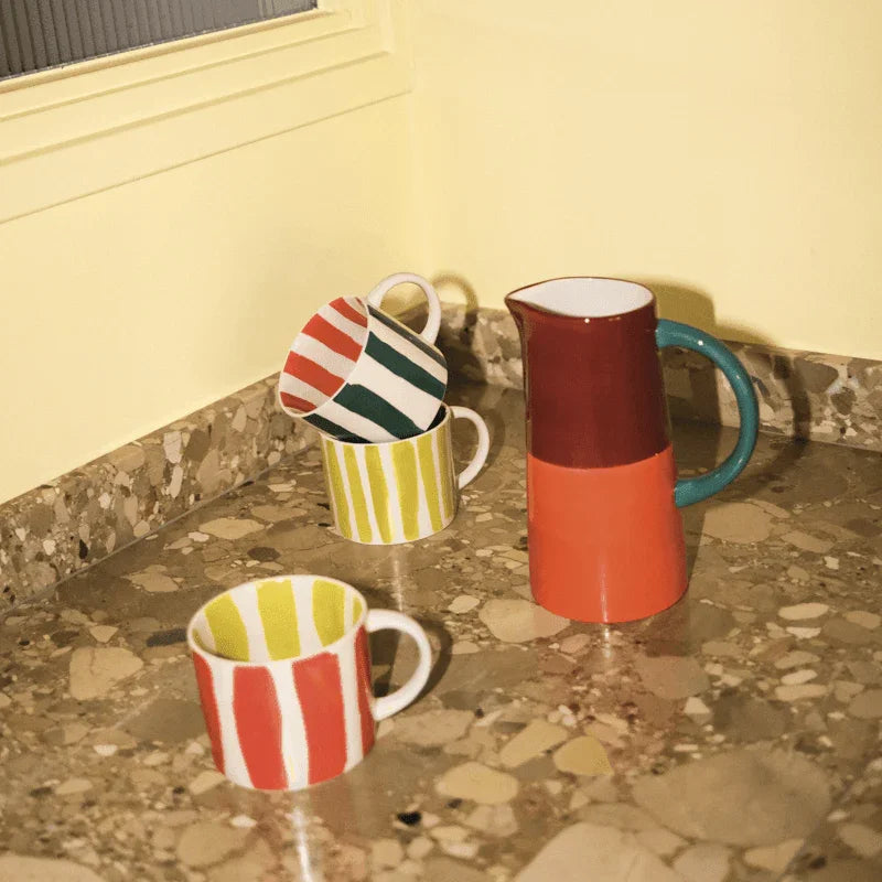 LINDA. x UNC mok Tazza met bedrukte strepen aan de binnen- en buitenkant B (set van 4)