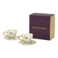 Good Morning-kopje voor cappuccino/thee en bordje Liatris/Kusha, set van 4, in cadeauverpakking