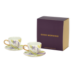 Good Morning-kopje voor cappuccino/thee en bordje Liatris/Kusha, set van 4, in cadeauverpakking