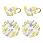 Good Morning-kopje voor cappuccino/thee en bordje Liatris/Kusha, set van 4, in cadeauverpakking