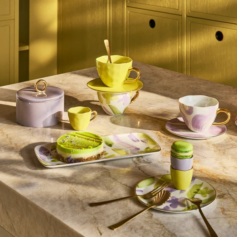 Good Morning cappuccino-/theekop en schotel liatris/lime light, set van 4, in geschenkverpakking