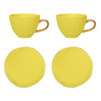 Good Morning cappuccino-/theekop en schotel liatris/lime light, set van 4, in geschenkverpakking