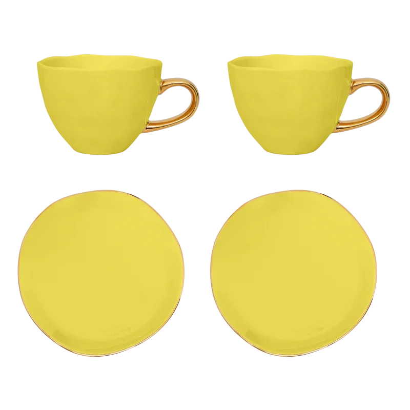 Good Morning cappuccino-/theekop en schotel liatris/lime light, set van 4, in geschenkverpakking