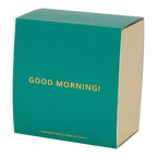 Good Morning cappuccino-/theekop en schotel liatris/lime light, set van 4, in geschenkverpakking