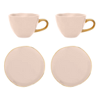Good Morning-kop cappuccino/thee en bord papaja/oudroze, set van 4, in geschenkverpakking