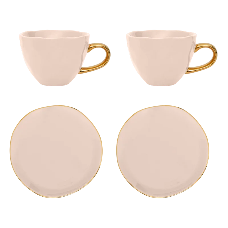 Good Morning-kop cappuccino/thee en bord papaja/oudroze, set van 4, in geschenkverpakking