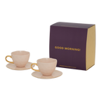 Good Morning-kop cappuccino/thee en bord papaja/oudroze, set van 4, in geschenkverpakking