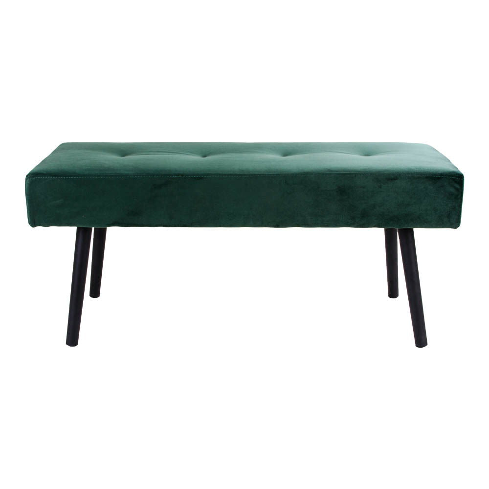 Skiby Bank - Bank, fluweel, donkergroen, zwarte poten 100x35x44 cm, HN1206