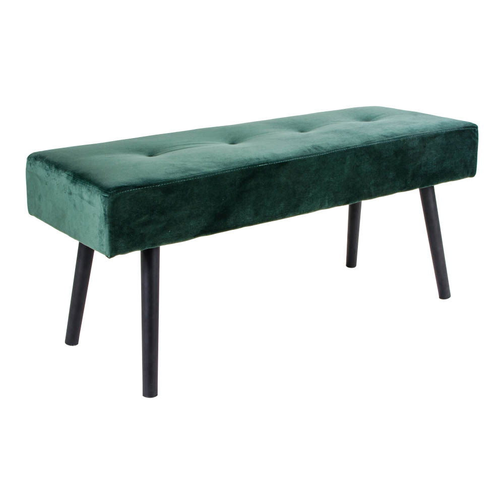 Skiby Bank - Bank, fluweel, donkergroen, zwarte poten 100x35x44 cm, HN1206
