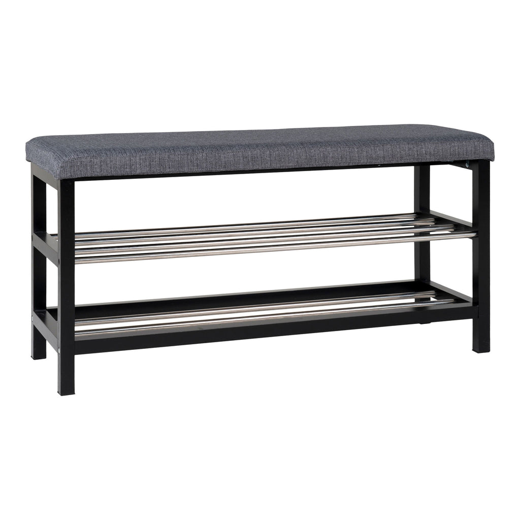 Padova Bench - bank met kussen en 2 planken, grijs, zwarte poten, 100x34x50 cm