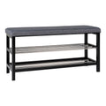 Padova Bench - bank met kussen en 2 planken, grijs, zwarte poten, 100x34x50 cm