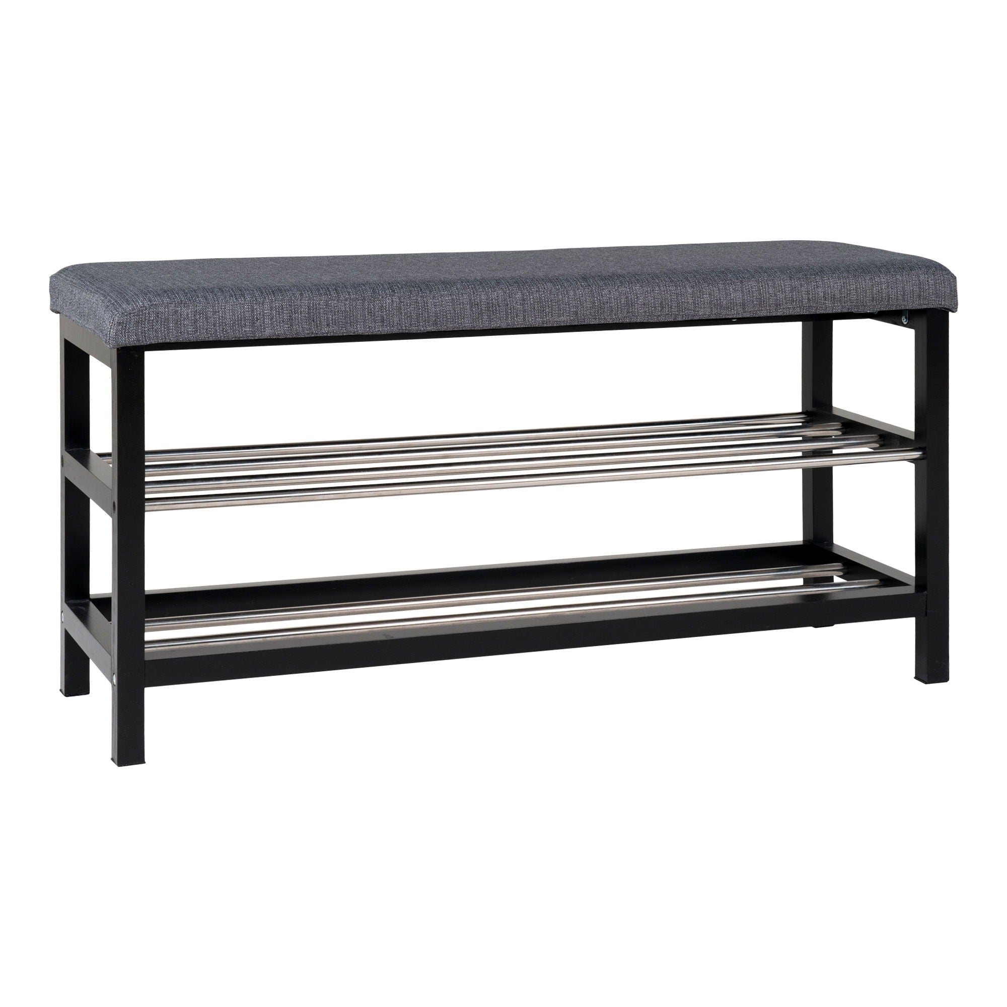 Padova Bench - bank met kussen en 2 planken, grijs, zwarte poten, 100x34x50 cm
