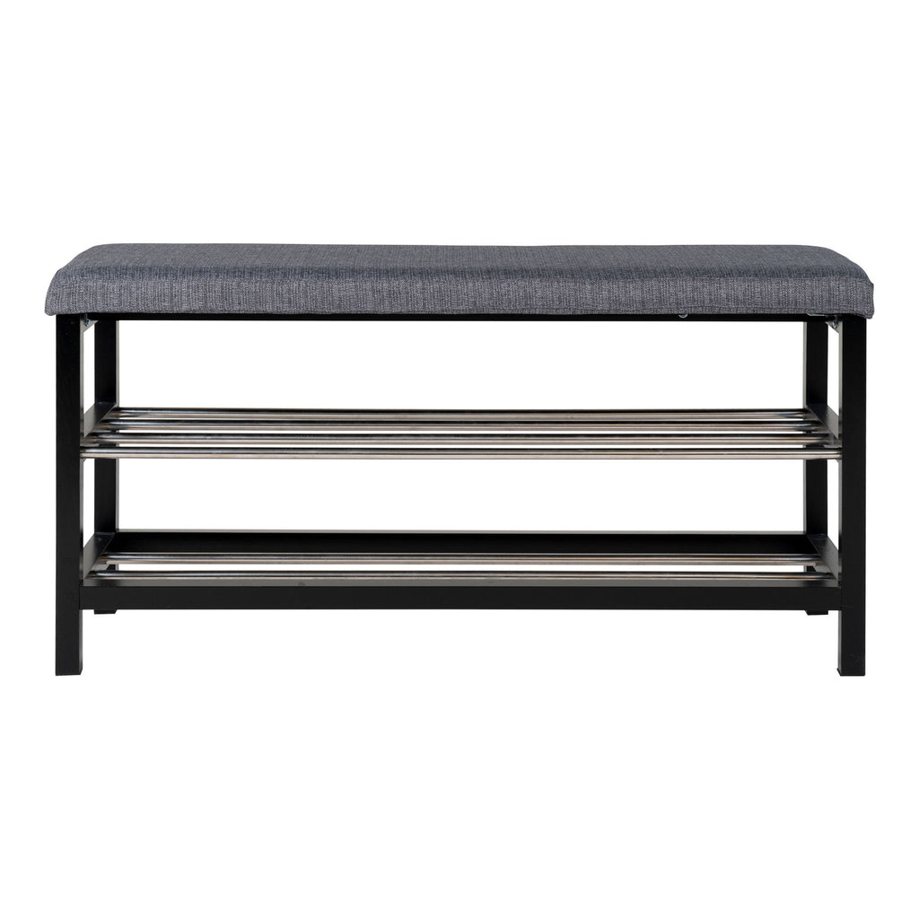 Padova Bench - bank met kussen en 2 planken, grijs, zwarte poten, 100x34x50 cm