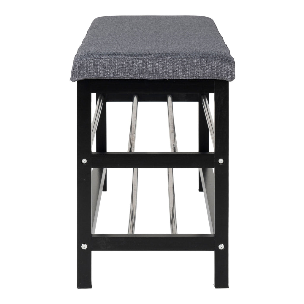 Padova Bench - bank met kussen en 2 planken, grijs, zwarte poten, 100x34x50 cm