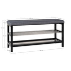 Padova Bench - bank met kussen en 2 planken, grijs, zwarte poten, 100x34x50 cm