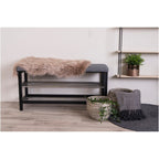 Padova Bench - bank met kussen en 2 planken, grijs, zwarte poten, 100x34x50 cm