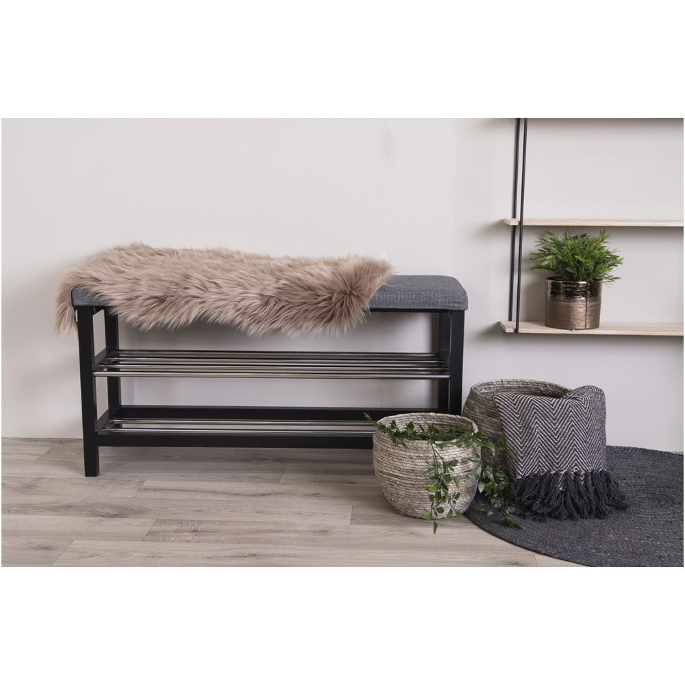 Padova Bench - bank met kussen en 2 planken, grijs, zwarte poten, 100x34x50 cm