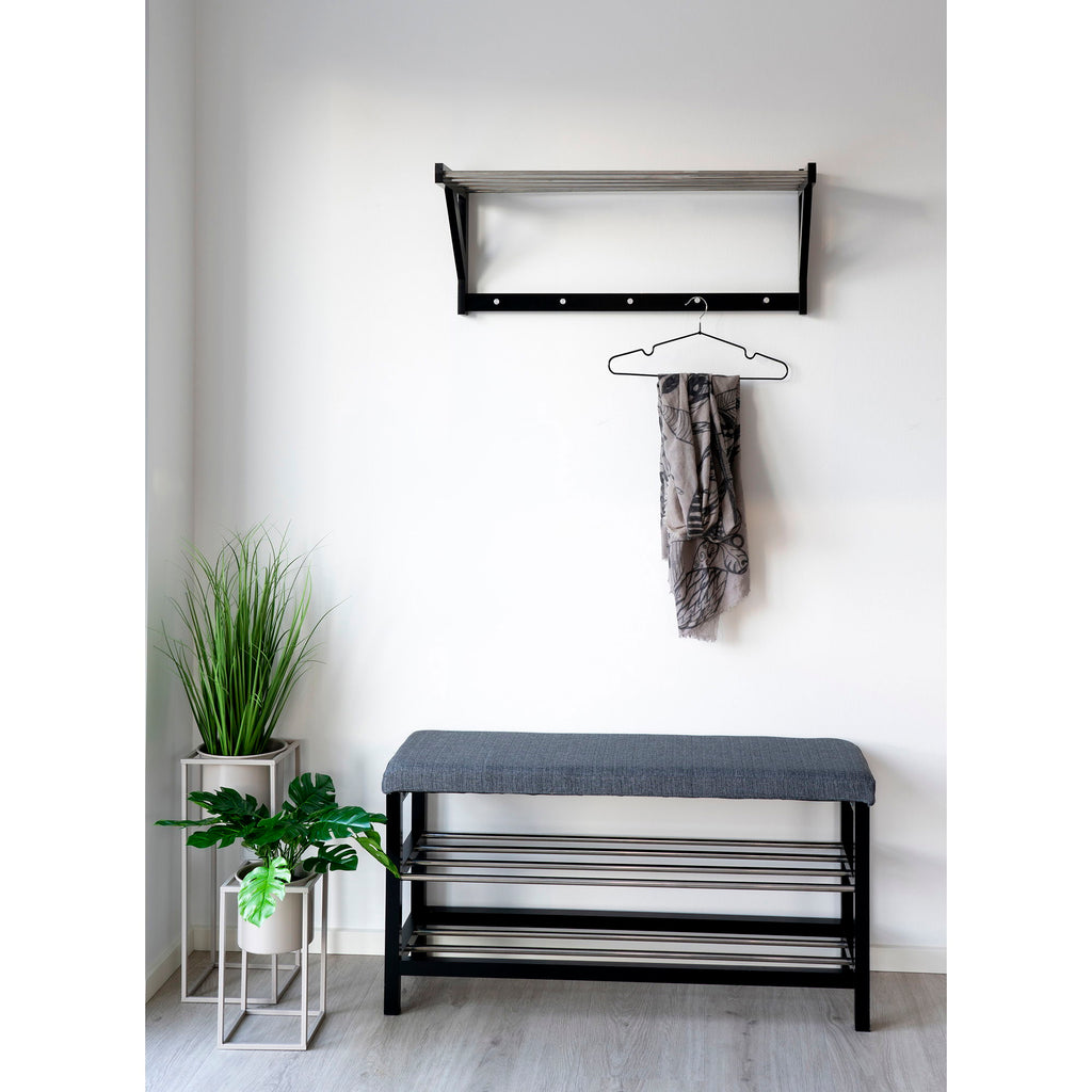 Padova Bench - bank met kussen en 2 planken, grijs, zwarte poten, 100x34x50 cm
