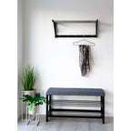 Padova Bench - bank met kussen en 2 planken, grijs, zwarte poten, 100x34x50 cm
