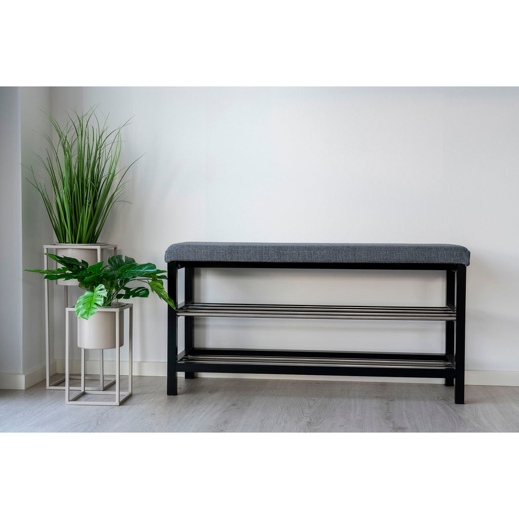 Padova Bench - bank met kussen en 2 planken, grijs, zwarte poten, 100x34x50 cm