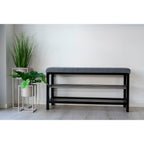 Padova Bench - bank met kussen en 2 planken, grijs, zwarte poten, 100x34x50 cm