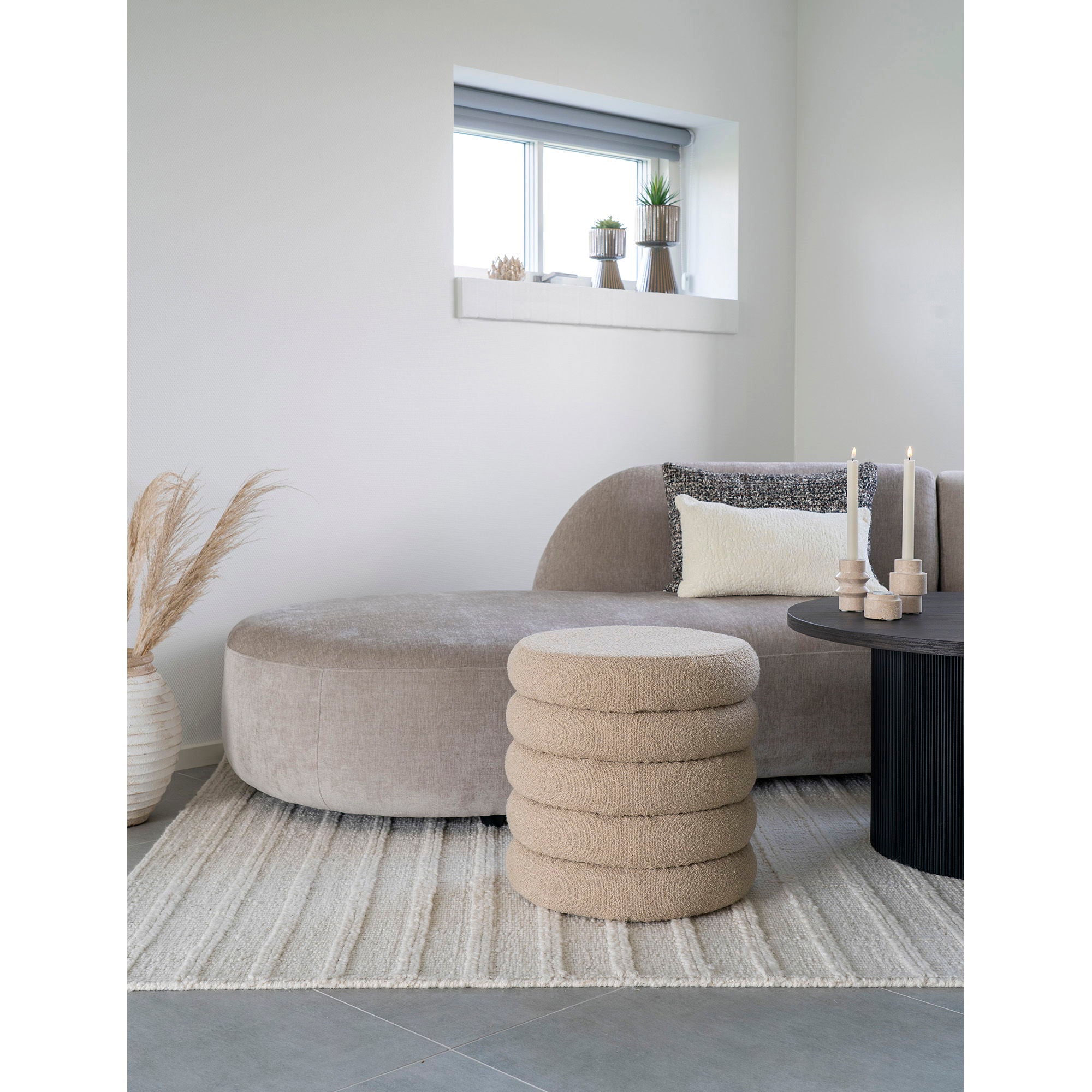 Brooklyn Poef - Poef met opbergruimte, bouclé, beige ø44x44 cm, HN1242