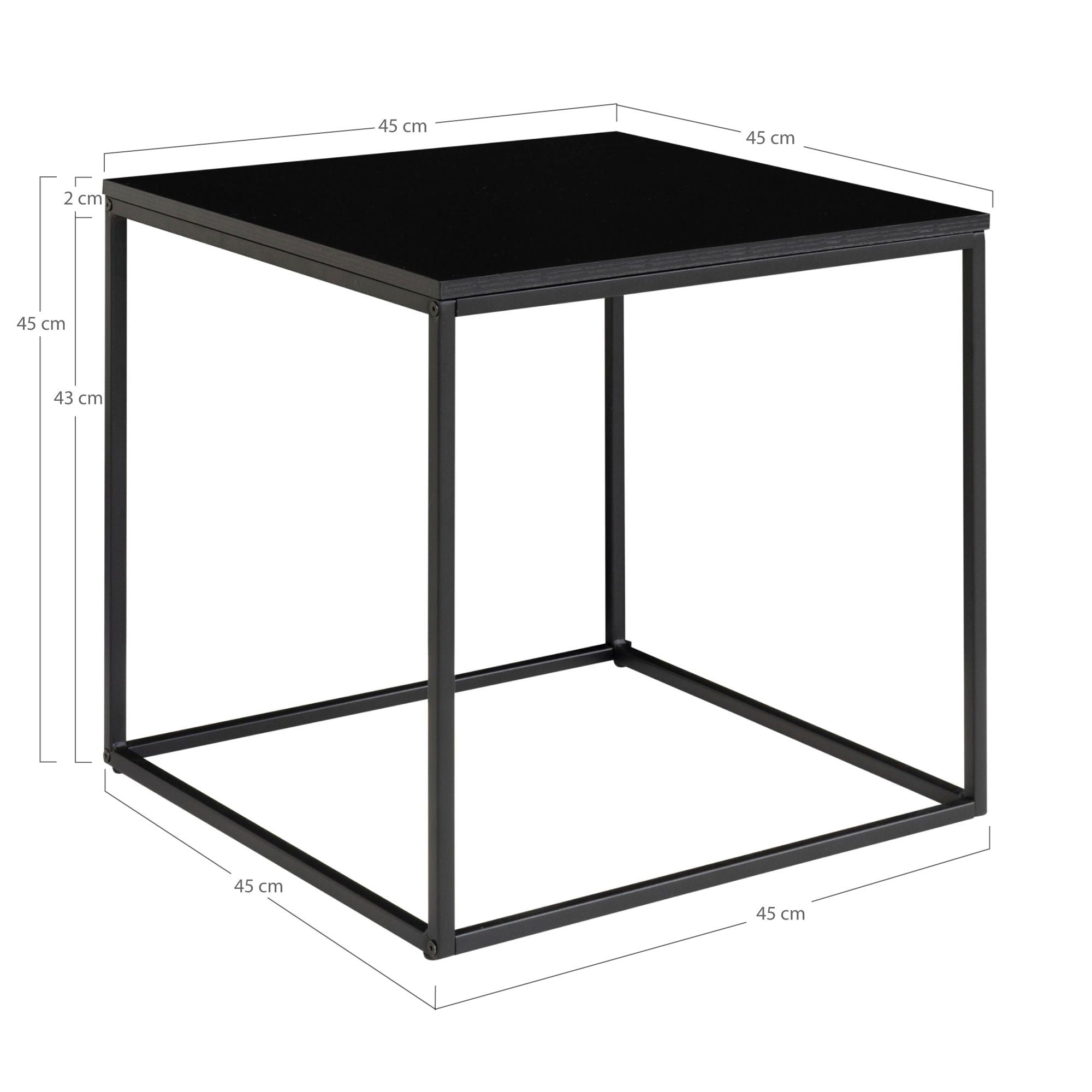 Vita bijzettafel - bijzettafel, zwart, zwart frame 45x45x45 cm